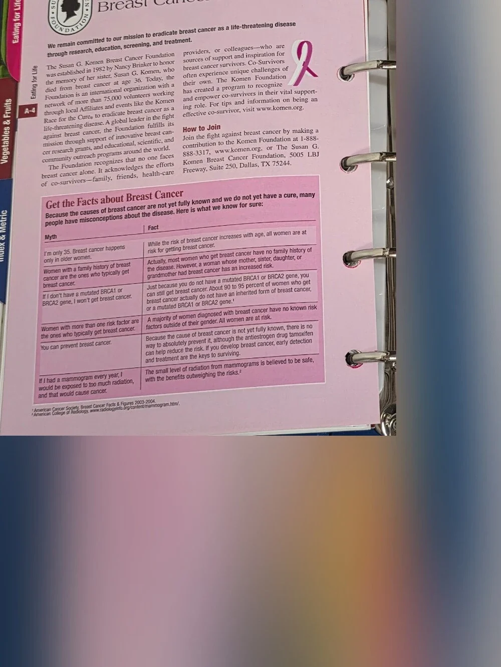 Better Homes And Gardens Cookbook 2005 Pink Ribbon Breast Cancer Binder Edition